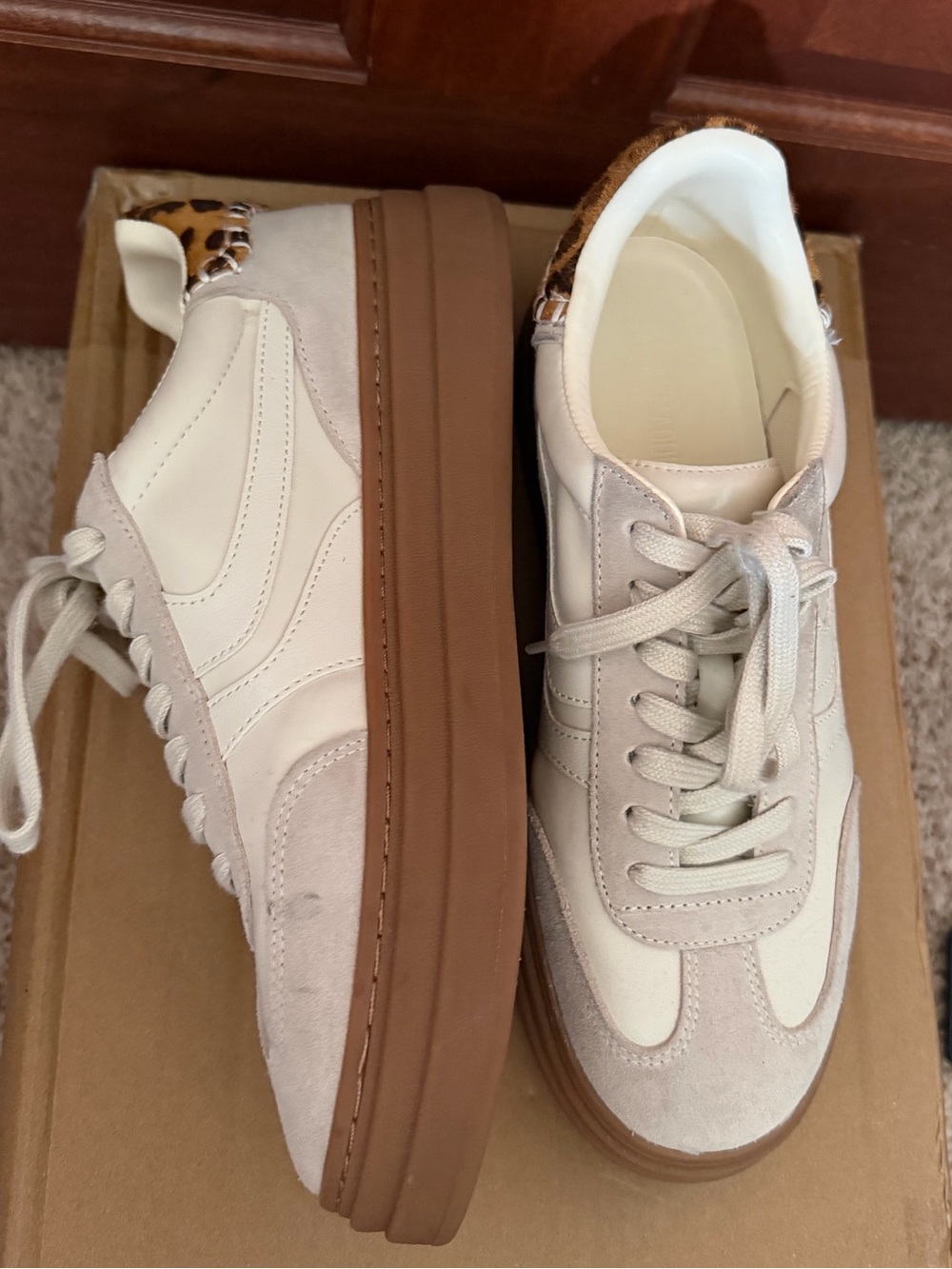 Steve Madden Cream Platform Sneakers with Leopard Heel